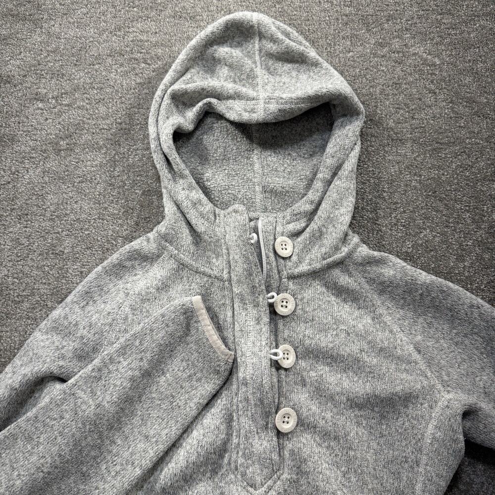 The North Face Womens S Gray Fleece Hoodie Pullover 1/4 Zip + Loop Button Front